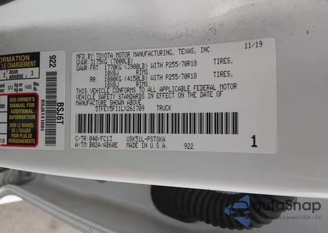 2020 Toyota Tundra Sr5 из США, поврежденный, VIN 5TFEY5F11LX261709